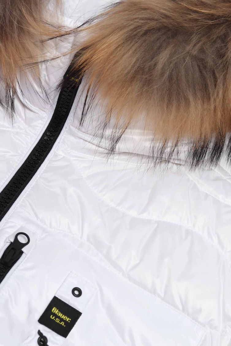 PIUMINO UOMO BLAUER WAVEFUR BIANCO OTTICO CON CAPPUCCIO